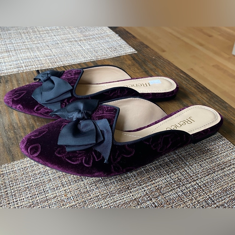 J Renee Purlple Velvet Slides Mule Bow Shoes ladies 7